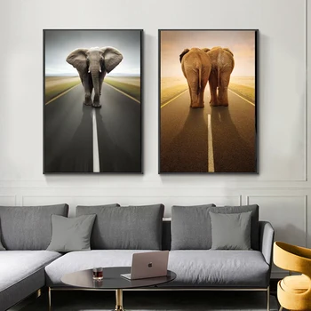 Moderne Dyr, Elefant på Motorvejen Lærred Maleri Væg Kunst Plakat Print Væg Billeder til stuen Hjem Cuadros Indretning