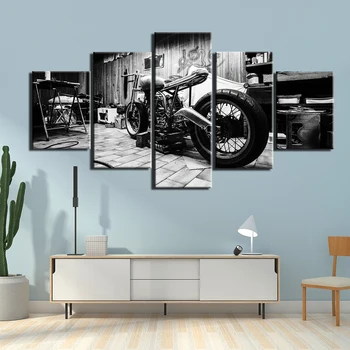Moderne Lærred Kunst Væg Billeder Til Stue 5 Stykker Modulære Motorcykel Billeder Hjem Dekoration
