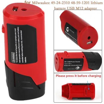 Oplader Sikker ABS USB Power Source Værktøjer Bærbar Udskiftning Red Converter Adapter Til Milwaukee Lithium Batteri 12V M12