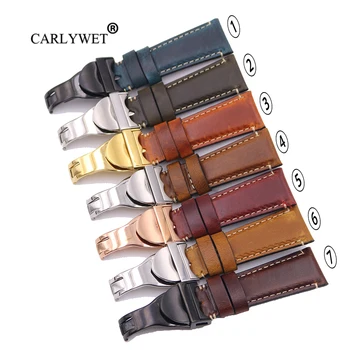 CARLYWET Engros 22mm Vintage-Farve i Ægte Læder Udskiftning Håndled Urrem Rem bæltestropper Band Armbånd Til IWC Tudor