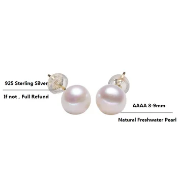 Hot 925 Sterling Sølv Classic øreringe AAAA Ægte, Naturlig Freshwater Pearl Stud Øreringe Til Kvinder Mode Gave ZHRUKAN