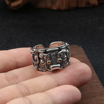 Engros S925 Sterling Sølv Personlighed Smykker Mænds Ringe Mode Vintage Thai Sølv Dyr Dyr Wide Open Ended Ring