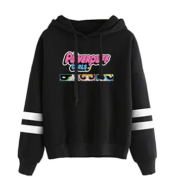 Ny Mode Harajuku Stribet Sweatshirts Og Trøjer Kvinder Kawaii Powerpuff Søde Piger Streetwear Hættetrøjer Overdimensionerede Hætteklædte Toppe