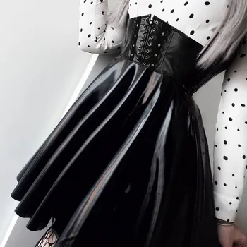 Kvinder Gotiske Punk Nederdele Vinter Vintage Sorte Bandage Læder Nederdele Mode Slank Mini Plisserede Nederdele Modetøj 2020