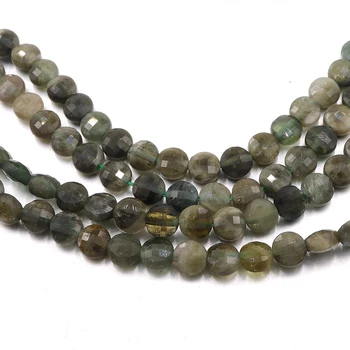 Naturlig grøn turmalin flad rund facetteret perles håndarbejde halskæde Smykker at Gøre DIY Armbånd særlige kralen smykker