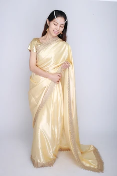 Indisk pakistanske Kjole saree kurti sarees for kvinder tøj er gyldne i lehenga choli indien sari