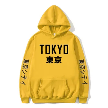 2019 Nye Ankomst Japan Harajuku Hættetrøjer Mænd Tokyo City Udskrivning Pullover Sweatshirt Hip Hop Streetwear 2XL Plus Size Tøj