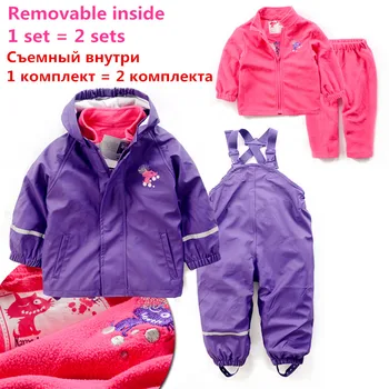 PU indre barn vejrandig passer udstyr sat lig med to flytbare regnfrakke og regn bukser, der passer to i to dress pants