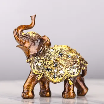 Træ Korn Elefant Statue Skulptur Heldig Feng Shui Velstand Figur Gave Skåret Home Decor Desktop Dekoration Håndværk Miniaturer