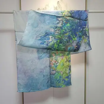 Ny Silke Tørklæde med Abstrakt Maleri Kunst Tørklæder Charmeuse Silke Wraps Tørklæder Kvinde Sjaler, Tørklæde 160cm
