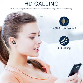 Trådløse Hovedtelefoner TWS Bluetooth-5.0, Trådløse Hovedtelefoner, Sport Vandtæt Headsets Øretelefoner Med Mikrofon 2200mAh Opladning Box