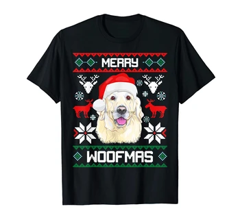 T-Shirt-Sort Labrador Retriever Gave Til Glædelig Jul Woofmas Tøj, T-Shirt-Mænd