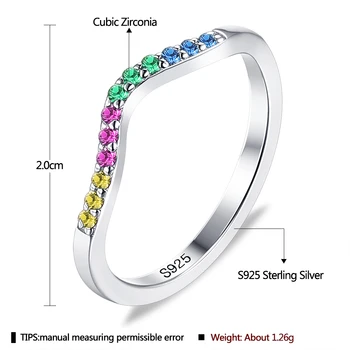 SILVERHOO Ægte 925 Sterling Sølv Regnbue Bølge Finger Ringe Til Kvinder Farverige CZ Engagement Ring Statement Smykker
