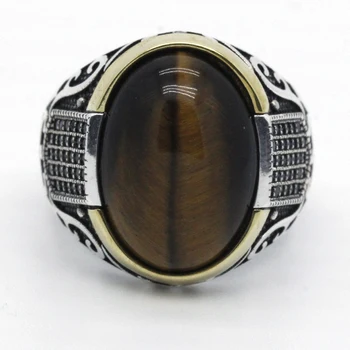 Ægte sterling sølv antik tyrkisk ring med sten tiger eye mænds farverige punk rock smykker