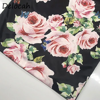 Delocah Kvinder Efteråret Mode Landingsbanen Part Midi-Kjole Med 3/4 Ærme Rose Blomstret Print Elegante Bodycon Damer Blyant Kjoler vestidos