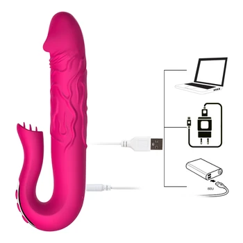 OLO Teleskopisk Rotation AV Stick Sex Legetøj til Kvinder Dildo Vibrator Tungen Slikke G-spot Massage Klitoris Stimulator