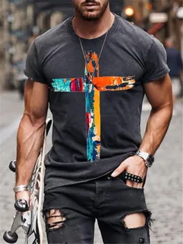 Mænds Oversize Vintage Kort Ærme T-Shirts 2021 Sommeren Nye Mode Harajuku på Tværs af Trykte O Collared t-shirts Til Mænd Koszulka