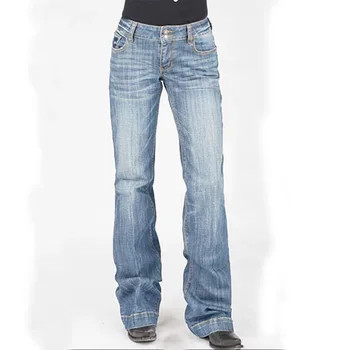 Kvinder er Broderet Slankende Denim Jeans Midt Stige Jegging Bukser Plus Siza XS-4XL