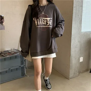 Hættetrøjer Kvinder Æstetiske Oversize Brev Udskrive Lange Ærmer Harajuku Vintage Efteråret Casual 2020 Mode Kvindelige Sweatshirt Pullover