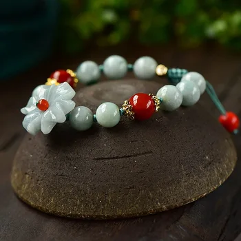Naturlige Jade Emerald Blomst 10mm Perler Armbånd Justerbar Armbånd Charme Smykker Mode Tilbehør Hånd-Udskåret kvinde Amulet