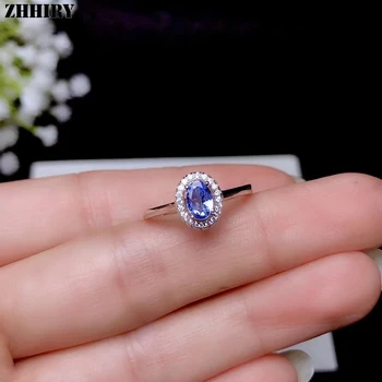 ZHHIRY Ægte, Naturlig Blå Tanzanit 925 Sterling Sølv Ring For Kvinder Blomst Ringe Ægte Ædle Fine Smykker