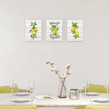 Citron Væg Kunst, Lærred Maleri Botaniske Plakat til Spisestue Frugt Køkken Indretning Billede Gul Grøn Badeværelse Udskriver Nordisk