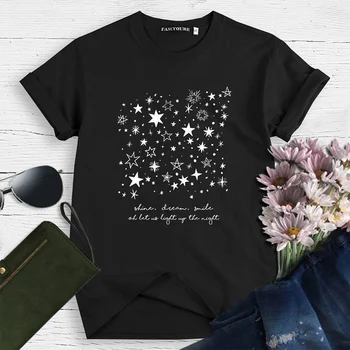 Kvinder Mode Korte Ærmer Stjernede Trykt Mikrokosmos T-Shirt Afslappet Brev Udskrivning Shine Drøm Smile-T-Shirt, Toppe