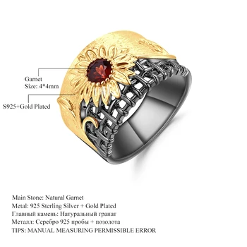 PERLE ' S BALLET 925 Sterling Sølv Gemstones Ring Er 0,36 Ct Naturlig Granat Håndlavet chrysanthemum Ringe til Kvinder Fine Smykker