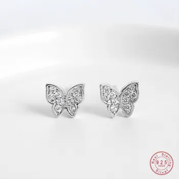 925 Sterling Sølv Koreanske Version Enkel Pavé Zircon Butterfly Øreringe Kvinder Mode Girly Style Studerende Smykker Tilbehør
