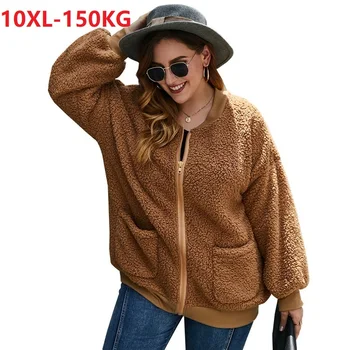 Høj kvalitet efterår og vinter kvinder tykke jakker fleece varm store størrelse 8XL 7XL 9XL 10XL Kvindelige løs frakke fat baseball jakker 60