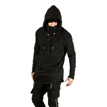 2019 Nye Mænds Lange Hættetrøjer Kappe Mandlige Black Hooded Rullekrave, Sweatshirts og Trøjer Hip Hop Streetwear Hættetrøjer M-2XL