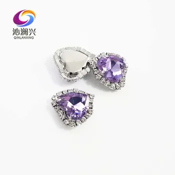 Gratis forsendelse Krystal violet silver bunden hjerte forme Krystal glas spænde,top kvalitet sy på rhinestones Diy/smykker tilbehør
