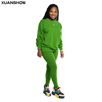 XUANSHOW Efterår Mode Basale 15 Farver Solid Kvinder, Sæt To Stykke Sweatshirt Jogger Bukser Tøj, Træningsdragt, Damer Outfits S-XXL