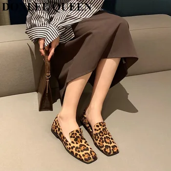 2021 Nye Forår Lejligheder Sko Kvinder Fashion Brand Firkantet Tå Kausale Ballet Zebra, Leopard Snake Print Loafers Blød Ballerina Mujer