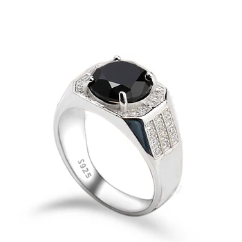 925 Sterling Sølv Mænd Ring med Geometriske Sort Stor CZ Sten-Enkle smykker med Klare CZ Fine Smykker Til Mænd