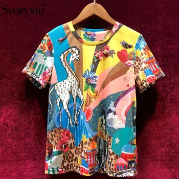 Svoryxiu 2019 Bane Sommeren Vintage Bomuld t-Shirts Toppe Kvinders luksus Crystal Tegnefilm Leopard Print Casual Kort Ærme T-Shirts