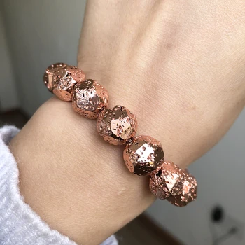 Naturligt Vulkansk Lava Mineral Perler, Rose Guld Belagt Facetteret Løs Sten Perler til smykkefremstilling DIY Armbånd 15