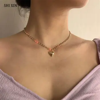 SHIXIN Skinnende Krystal Kæde Med Kærlighed Hjerte Halskæde til Kvinder 2020 Mode Rhinestones Kort Choker Krave Halskæde Gave