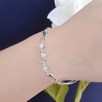 925 Sterling Sølv Krystal Delfin Vedhæng koreanske Armbånd &Halskæde Håndlavet Bryllup Smykker Til Kvinder SL089