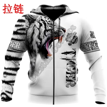 Smukke Hvide Tiger Skin 3D-Over Trykt Unisex Deluxe Mænd Hoodie Sweatshirt Zip-Pullover, Casual Jakke Træningsdragt KJ0302