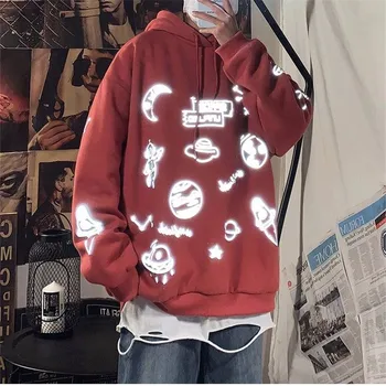 2020 3M Reflekterende Hoodie Streetwear Mænd Hip Hop Oversized Sweatshirt med Lange Ærmer Toppe Casual Foråret Efteråret Japan Hættetrøjer Mandlige