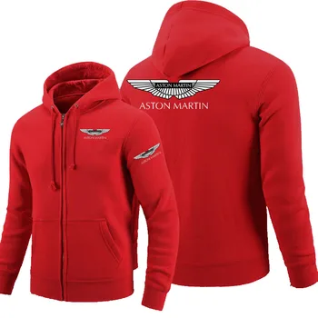 Lynlås Hættetrøjer Aston Martin med Trykt logo Hættetrøje Fleece langærmet Mands lynlås Jakke, Sweatshirt