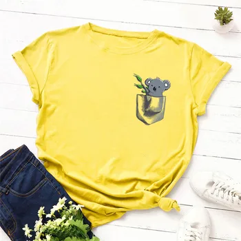 Plus Størrelse S-5XL Bomuld TShirt Dejlige Koala Print Kvinder T-Shirt med O Hals kortærmet t-Shirts Sommer T-Shirt Kvindelige TShirt Toppe