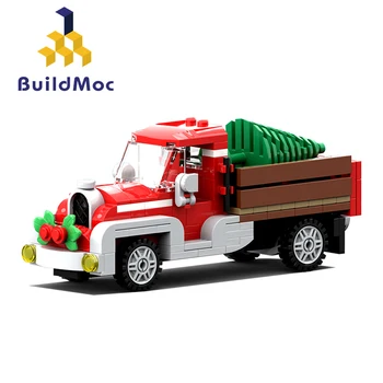 Buildmoc Vinter Landsby Scene Technic Lastbil juletræ Byens Gamle Lastbil byggesten Mursten Legetøj Til børn Julegaver