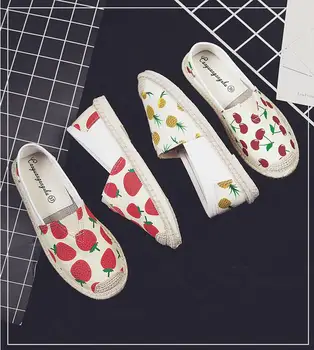 Godt Forår Sommer Nye Kvinder Mode Komfortable Frugter Jordbær Print slip-on Casual Sko Kvinde Lejligheder Loafers