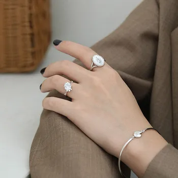 ANDYWEN 925 Sterling Sølv Geometriske Uregelmæssige Justerbar Ring Kvinder Mode Luksus Krystal Smykker Europæiske Blomst