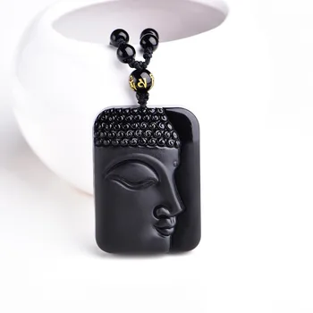 Høj Kvalitet og Enestående Naturlige Sort Obsidian Skåret Buddha Heldig Amulet Halskæde Til Kvinder, Mænd vedhæng Fine Smykker