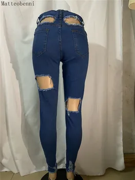 Sexet Revet Hul Jeans Til Kvinder Denim Straight Bukser Med Høj Talje, Stretch Kæreste Jean Damer Plus Size Tigger Streetwear Jeans
