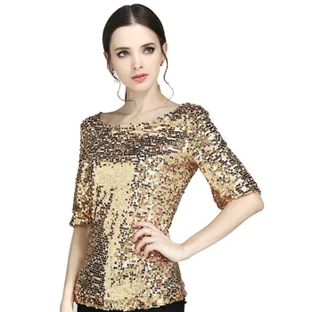 Fashion Kvinder T-Shirt Med Palietter Sparkle Coctail Party Casual Top Shirt Ropa Verano Mujer 2019