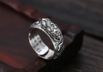 925 Sølv Held Og Lykke Pixiu Ring Tibetanske Seks Ord, Ordsprog Mand Ring Rigdom Pixiu Ring Heldig Smykker